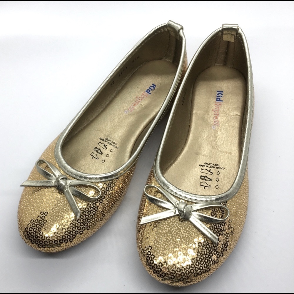 Kid Express Gold Sequin flats big girl sizes NWB